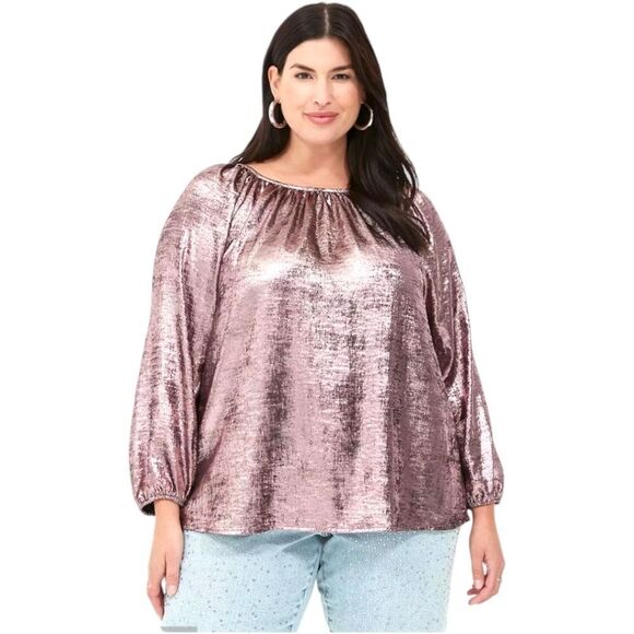 LANE BRYANT Women's New Plus Size Rose Colored Swing Satin Boatneck Blouse - Picture 1 of 15